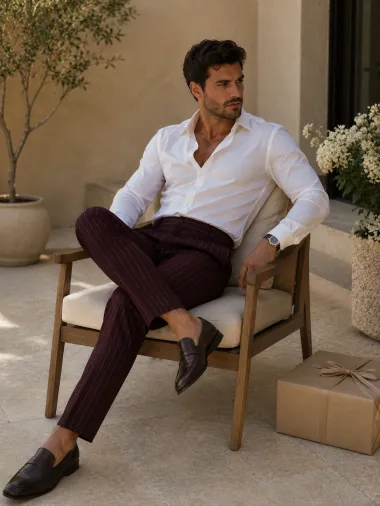 Pantaloni barbati casual regular fit grena B1799 B7-5